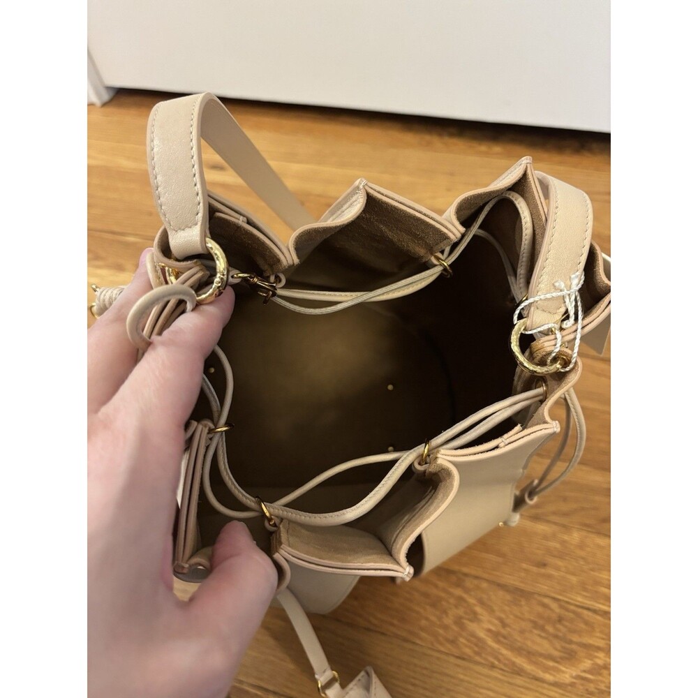 NWT Ulla Johnson Lotus Pleated Bucket Bag Purse Apple Blossom Brown Cream Tote - Picture 12 of 13